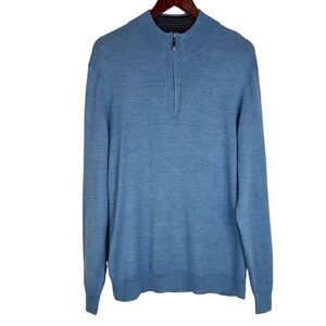 Club Room Mens Merino Wool Blend Blue Pullover Sweater Size Large 1/4th Zip